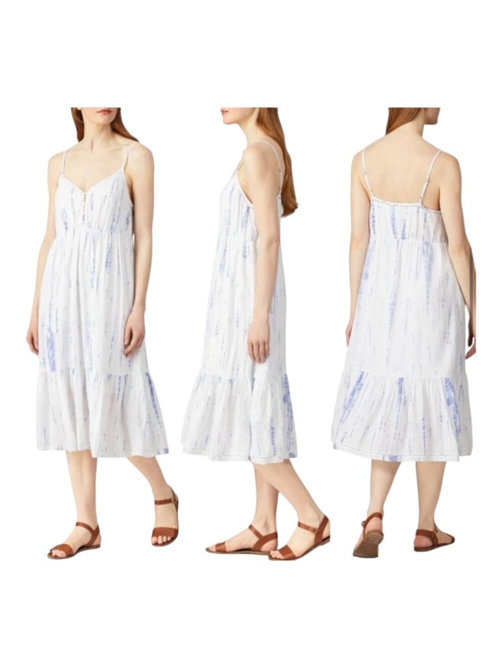 Rails Dress Women Medium Blue‎ White Cloud Tie Dye Linen Blend Delilah Midi